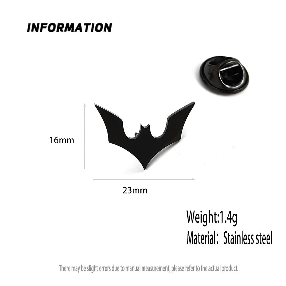 Classic bat men's lapel pin, 316L stainless steel gold-plated badge, black brooch for suit accessories, Halloween gift