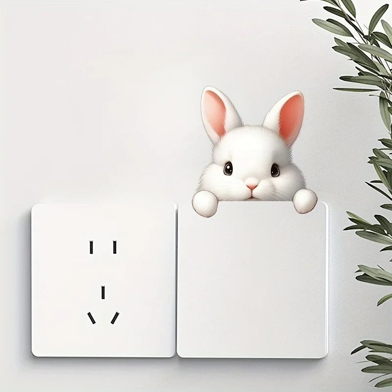 Cute Rabbit Light Switch Phone Wall Stickers | DIY Cartoon Animal PVC Decals