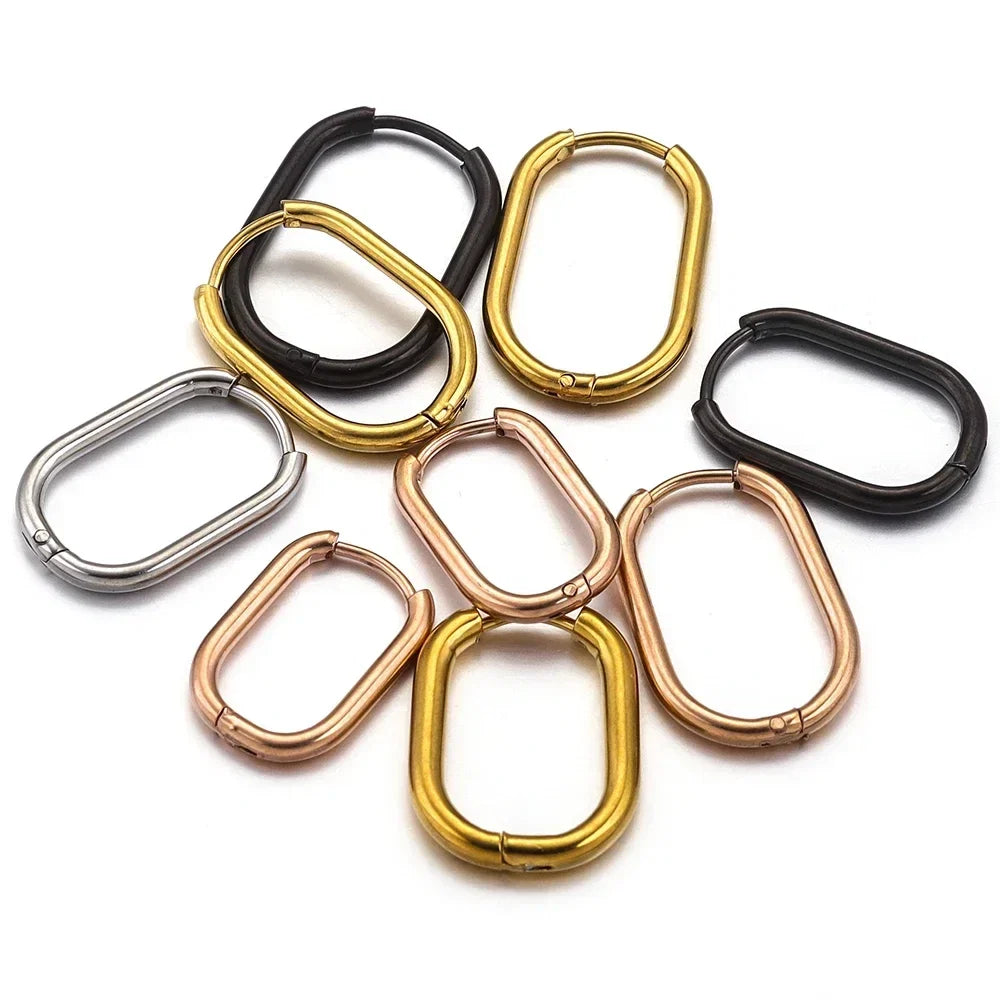Gold Plated Rectangular Hoop Earrings | 6pcs Stainless Steel Jewelry Findings for DIY