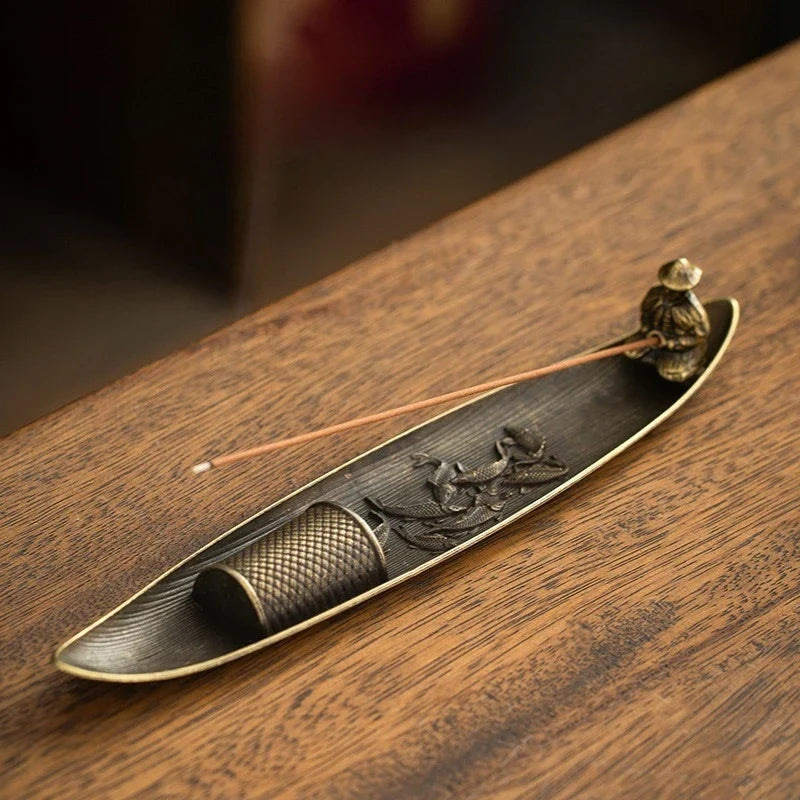 Fisherman Incense Holder | Japanese Style Metal Incense Stick Burner for Home Decor
