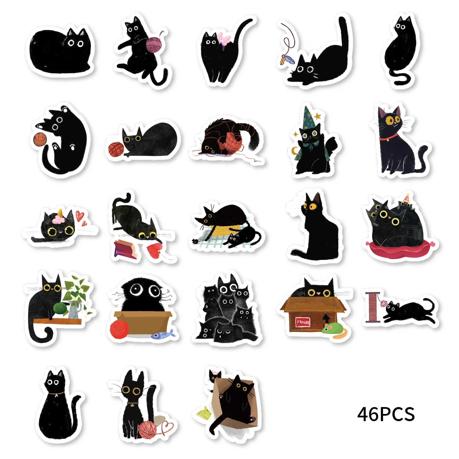 Etori Life Black Cat Stickers | 45 Waterproof DIY Stickers for Laptops and Scrapbooking