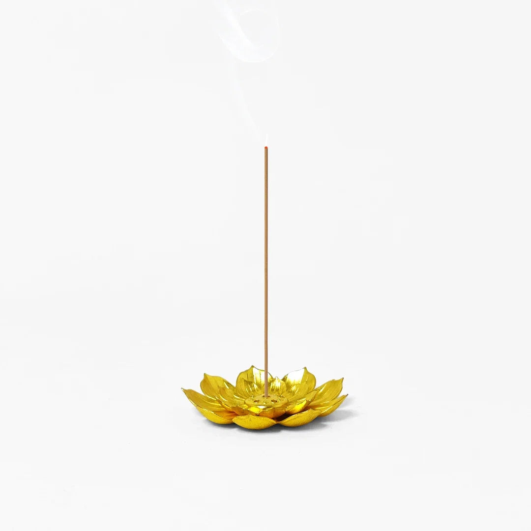 Gold Lotus Incense Burner | Metal Incense Holder with Detachable Ash Catcher