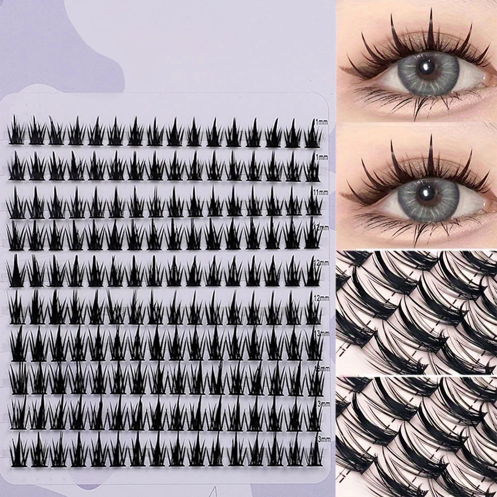 160 Pcs Wheat-Ear Shape Fake Eyelashes | Fine Stem DIY Eyelash Extension Clusters