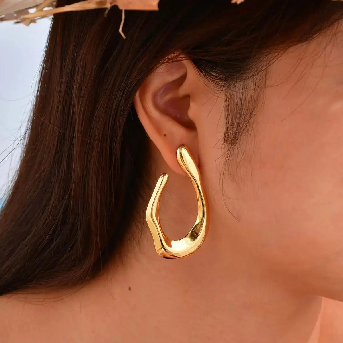 Irregular U-Shaped Earrings for Women | Gold Stainless Steel Geometric Studs