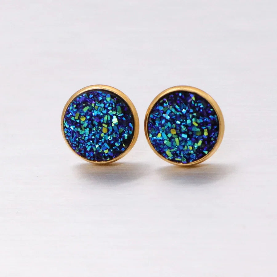 Glitter Resin Stud Earrings Set | Colorful Stainless Steel Jewelry