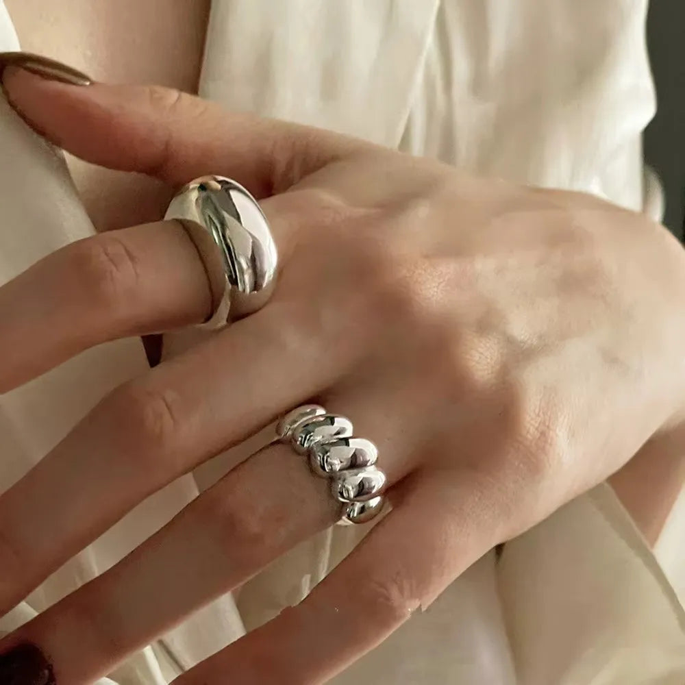 VENTFILLE 925 Sterling Silver Arched Wide Geometric Punk Ring | Asymmetric Cocktail Jewelry