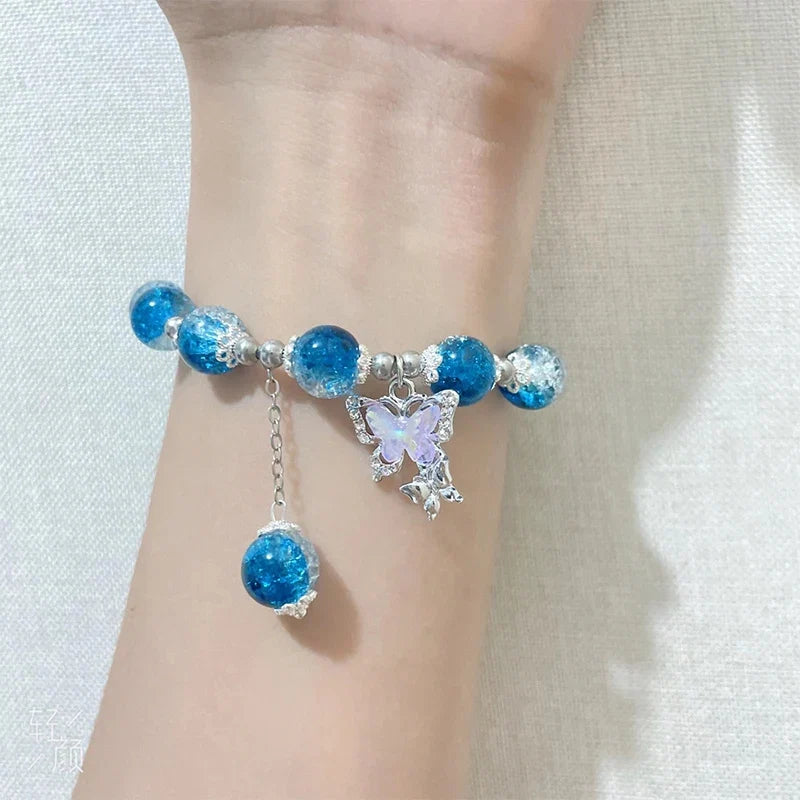 Crystal Butterfly Pendant Bracelet | Colorful Glass Bead Jewelry for Women
