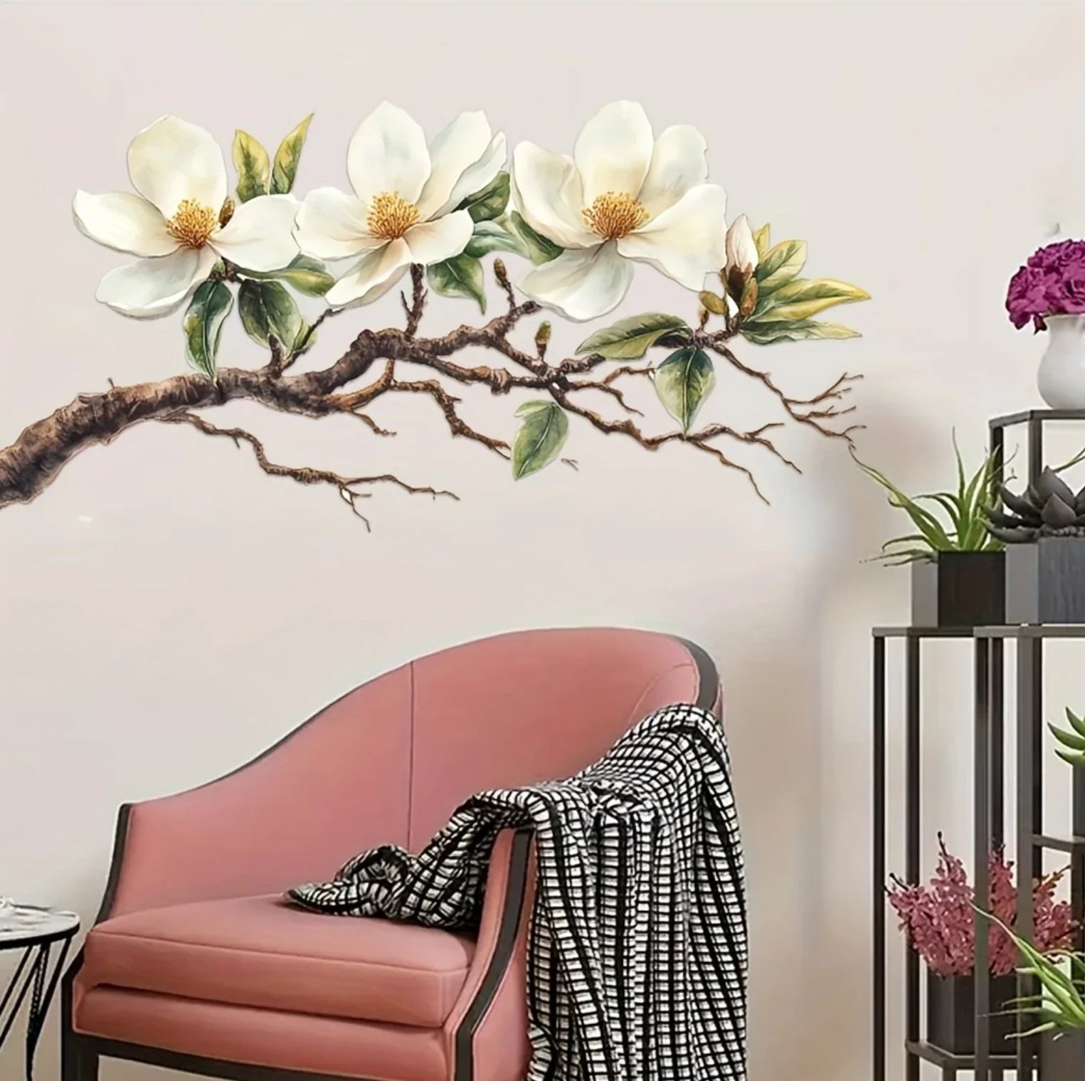 Elegant White Magnolia Blossom Wall Decal | Self-Adhesive Removable PVC Sticker