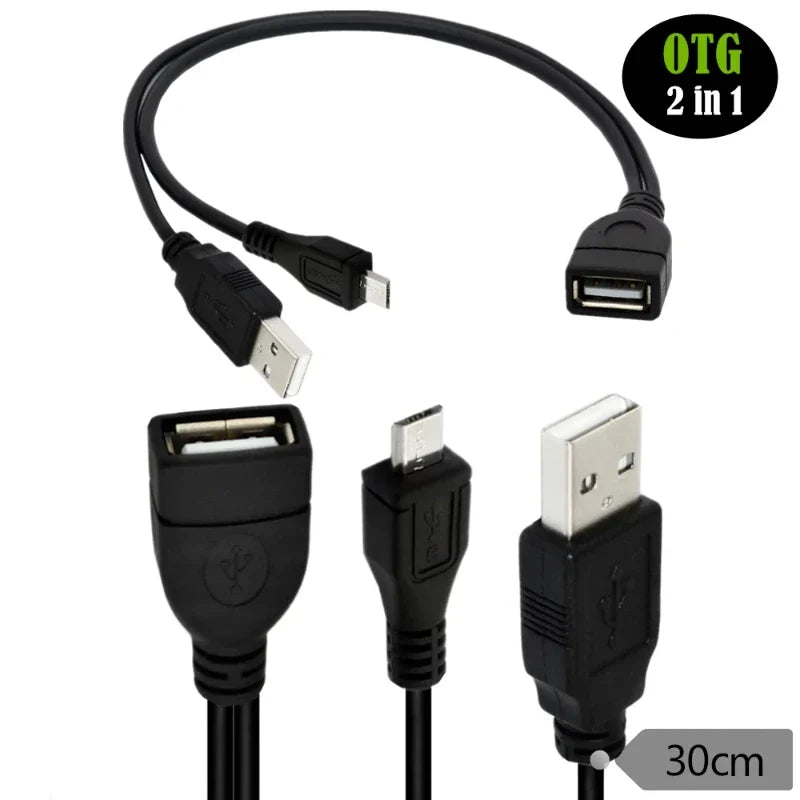 2-in-1 Micro USB to USB OTG Adapter with Power Cable | For Fire Stick, PlayStation Classic & More