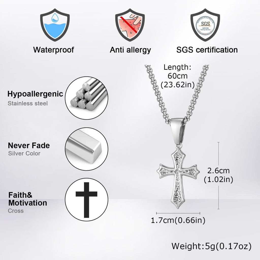 Hip Hop Cross Necklace for Men Women | Stainless Steel Chic Cross Pendant Christian Jewelry