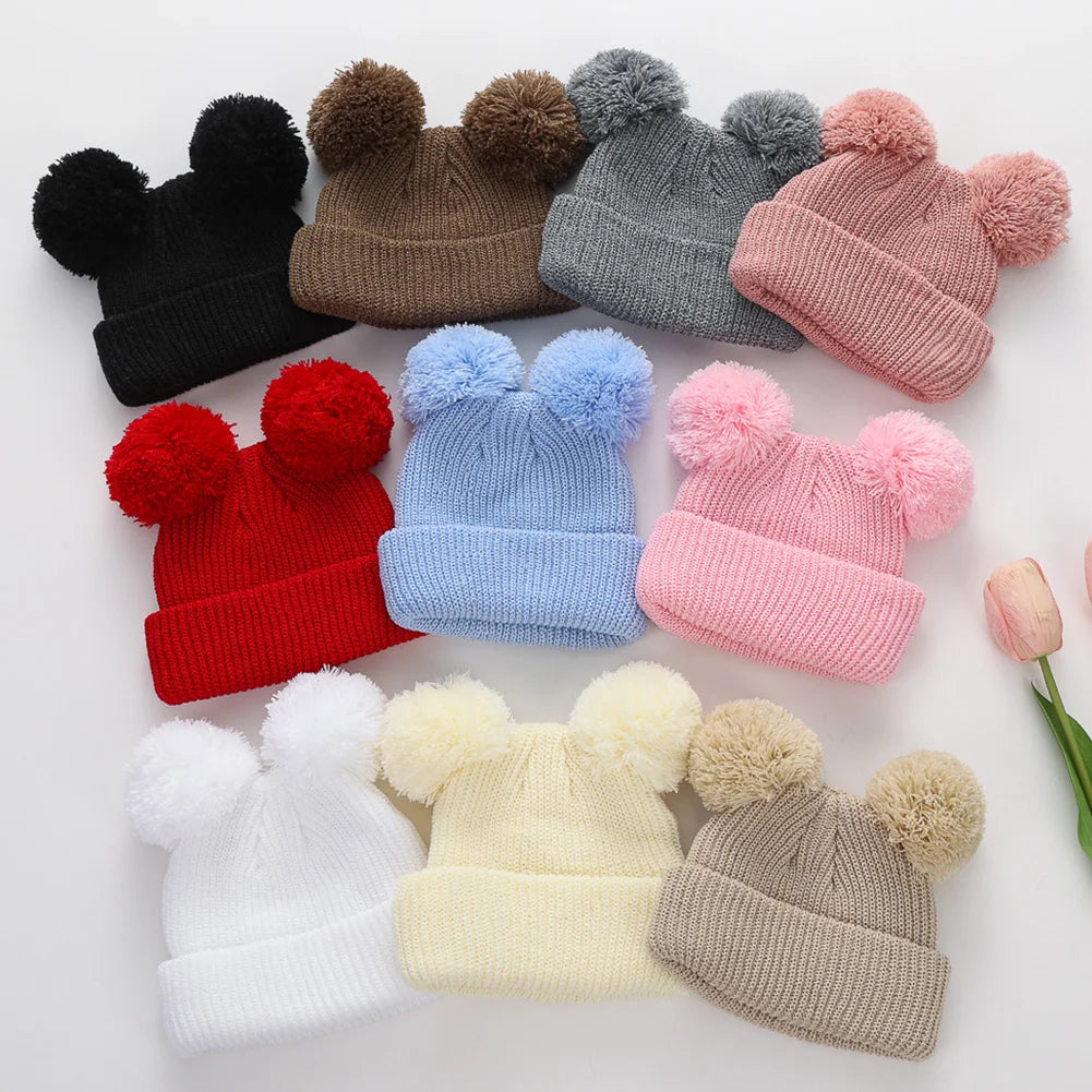 0-12M Solid Knitted Cute Pom Pom Cap | Newborn Baby Turban Hat
