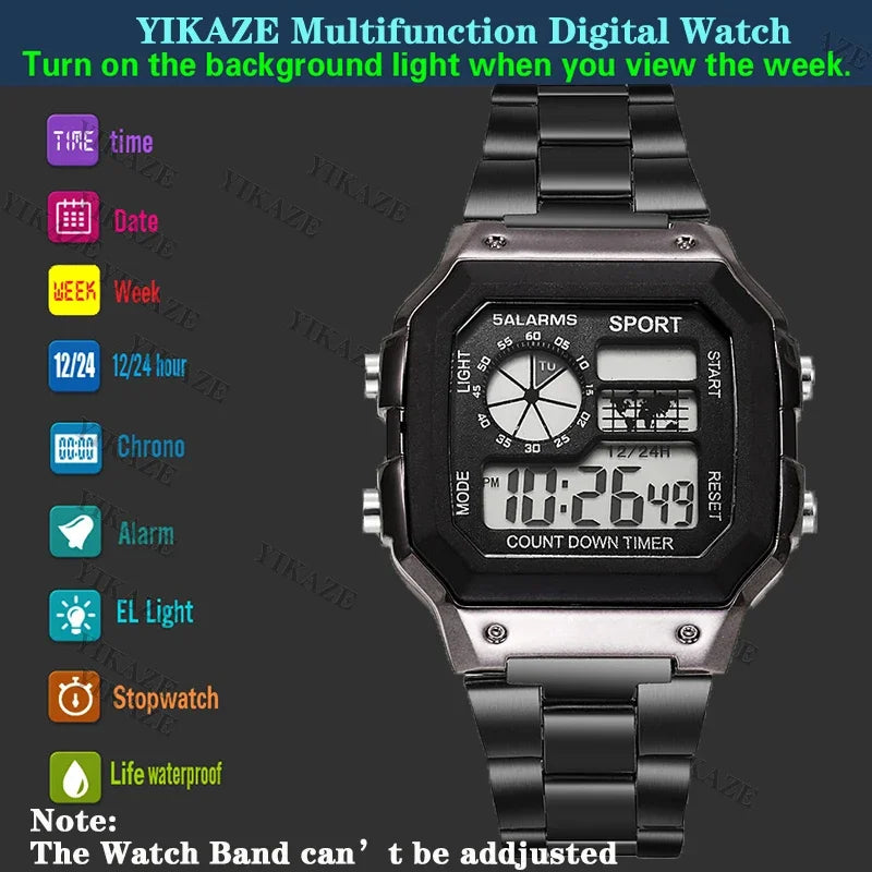 MAYZHISU Classic Men's Digital Watch | Luxury Stainless Steel Sport Watch