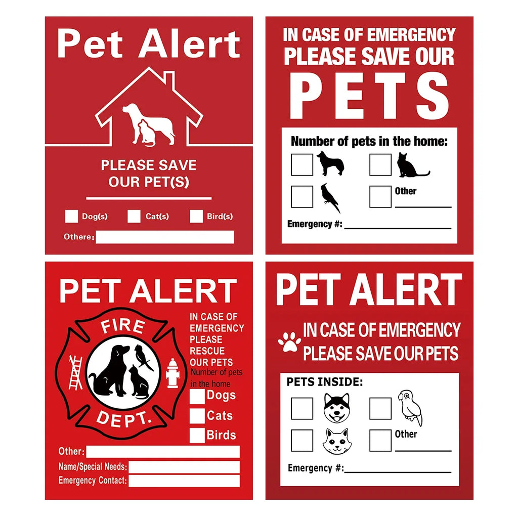 Pet Alert Stickers | Emergency Pet Rescue Window Decals (4 Pack)