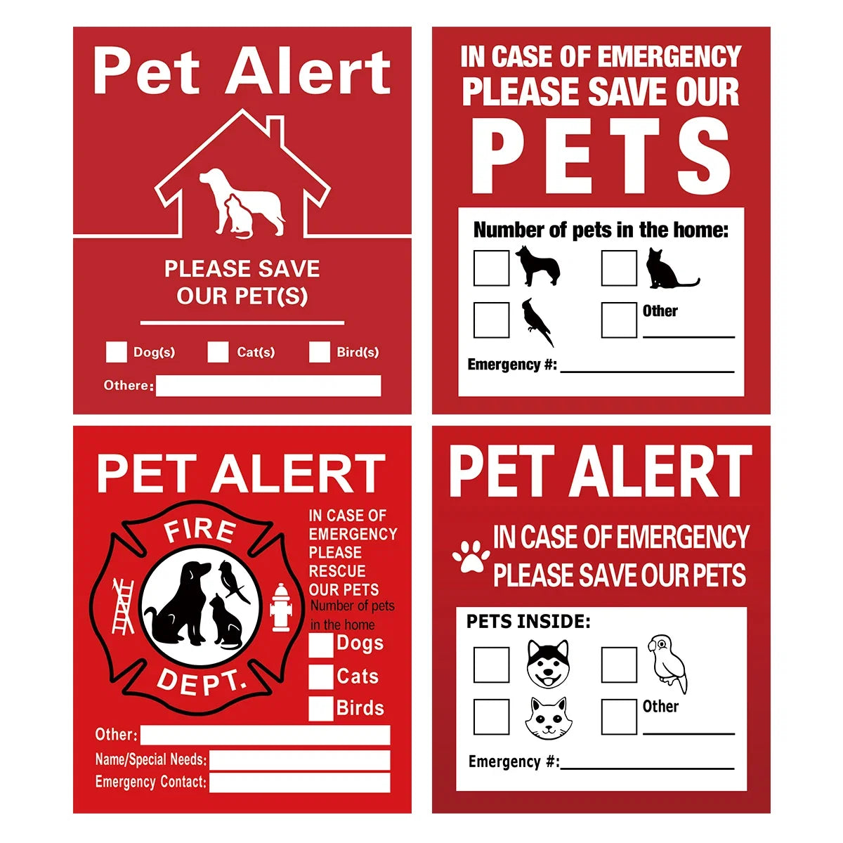Pet Alert Stickers | Emergency Pet Rescue Window Decals (4 Pack)
