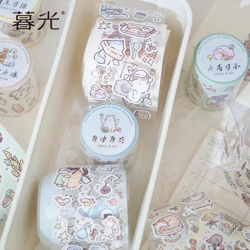 Cat Flash Film Die-Cutting Sticker Tape | 4 Cute Cat Cartoon Designs for DIY Collage