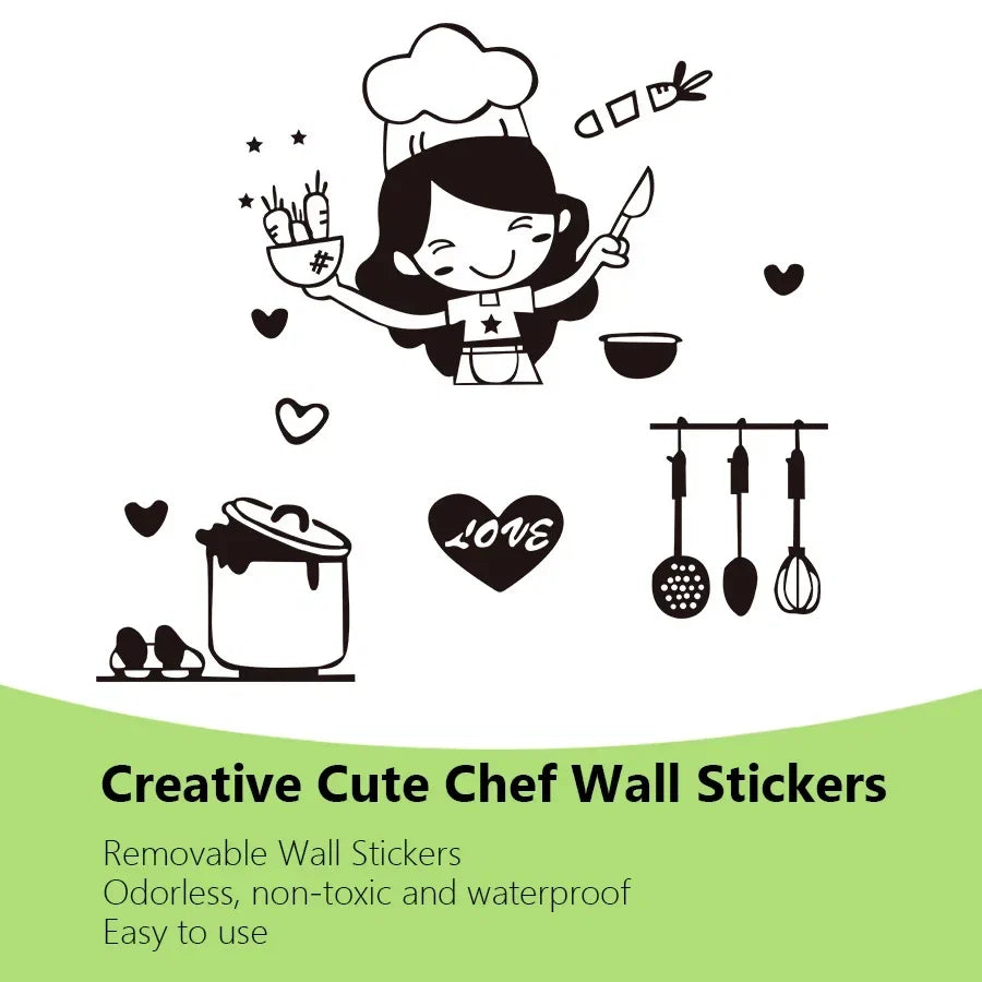Happy Girl Chef Loves Cooking Wall Sticker | Kitchen and Dining Room Decor