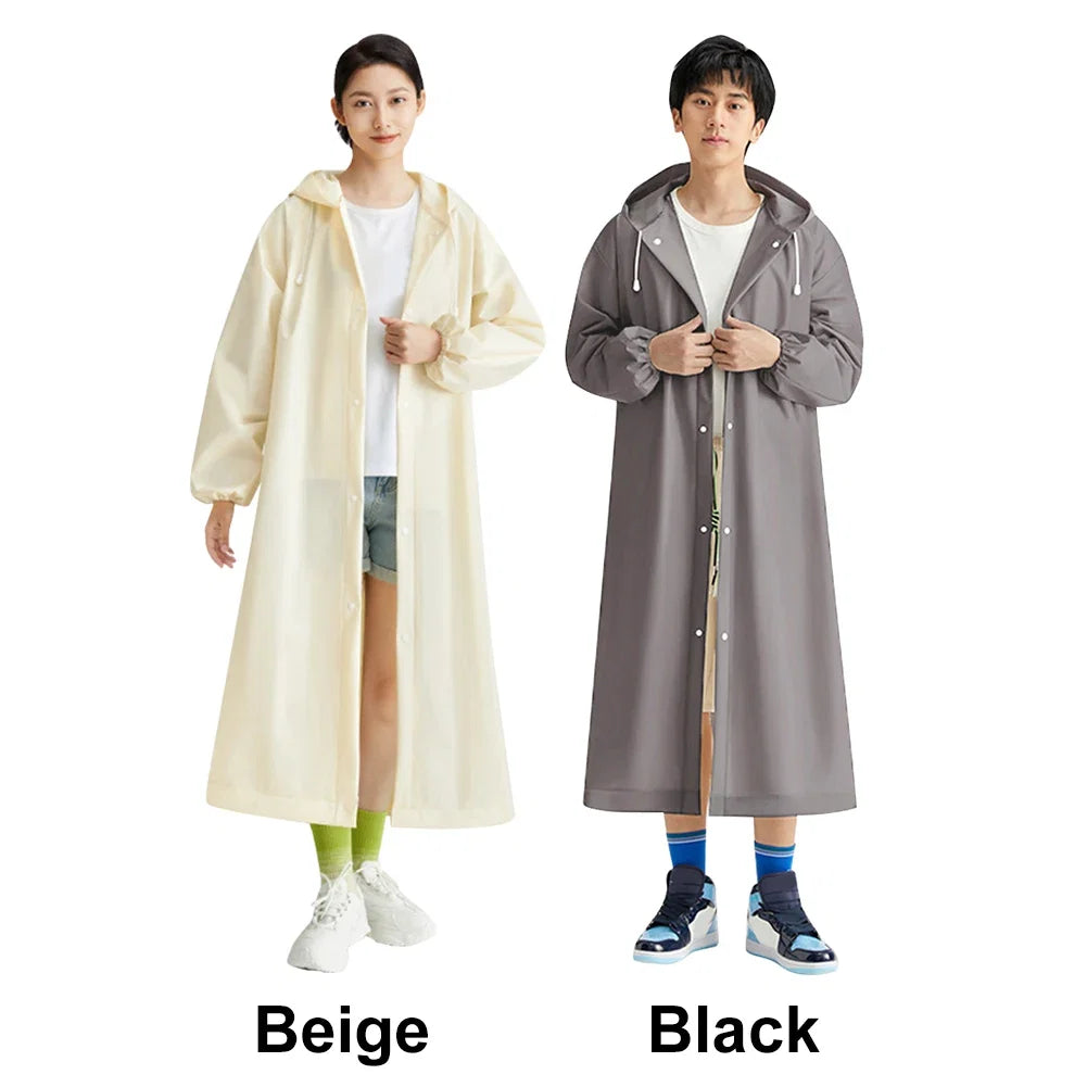 Adult Long Raincoat | Reusable Waterproof Windproof Hooded Rain Gear for Hiking and Travel