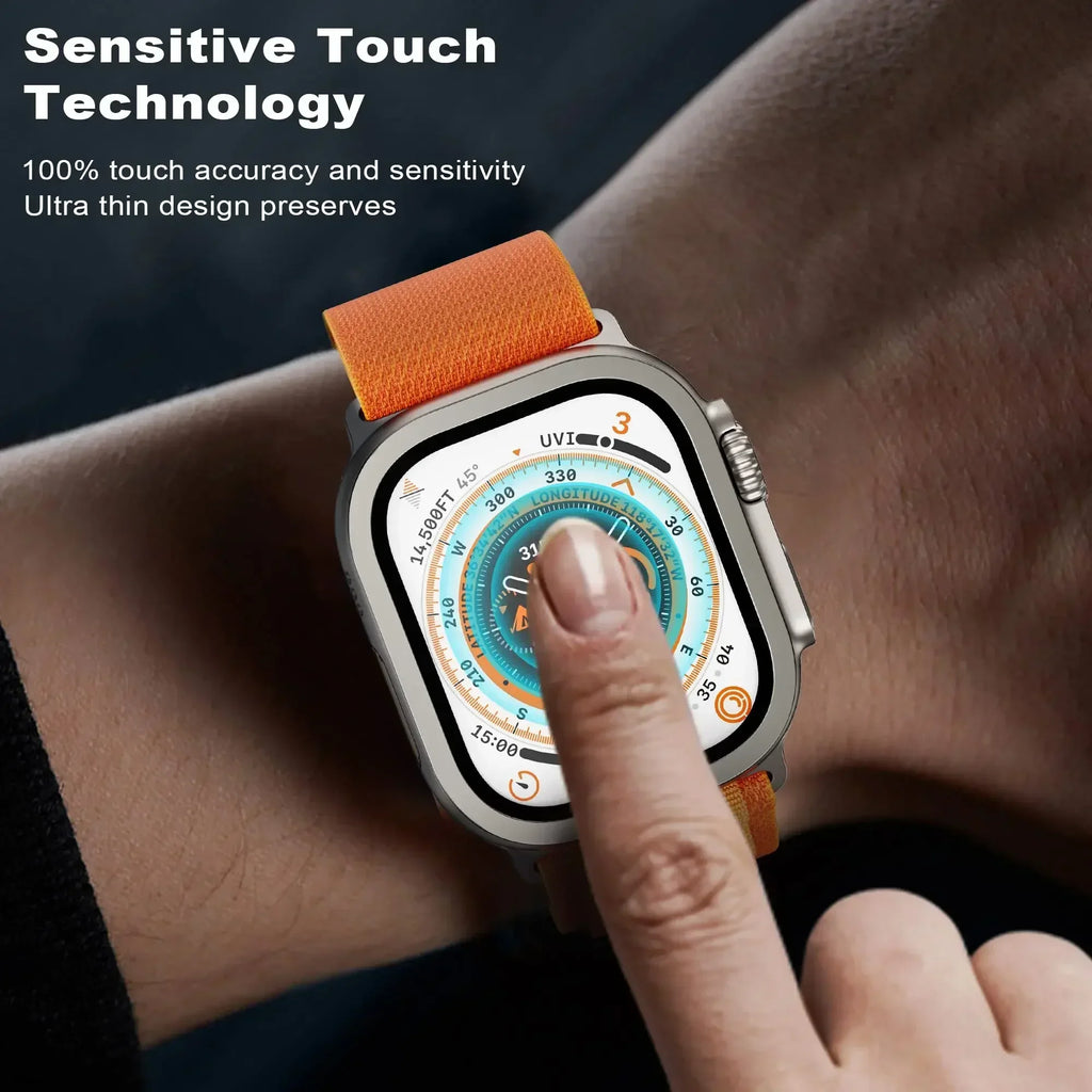 Tempered Glass For Apple Watch band ultra 49mm Screen Protector Anti-Scratch Glare HD Full Film Metal Bumper iWatch Ultra 49mm