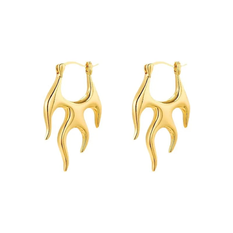 Gothic Punk Gold Flame Hoop Earrings for Women | Exaggerated Geometric Piercing Jewelry