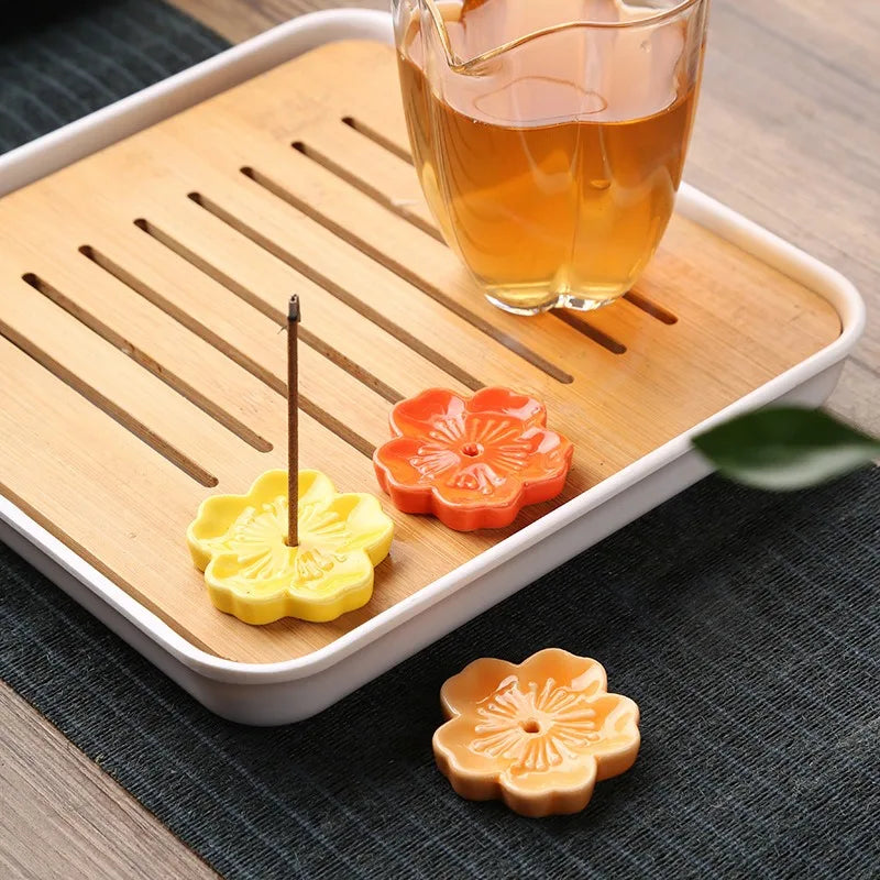 Ceramic Cherry Blossom Incense Holder | Aromatherapy Burner for Home & Office