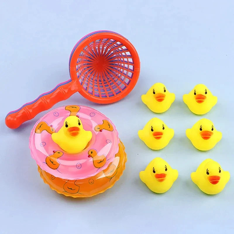 Bath Toy Set for Toddlers | Floating Duck Bath Toys with Fishing Net and Swimming Rings