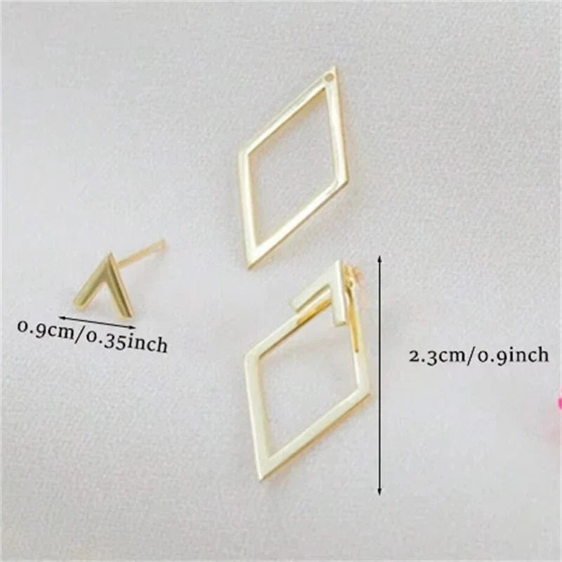 FTCY Geometric Square Stud Earrings | Double-layer Detachable Triangle Earrings for Women