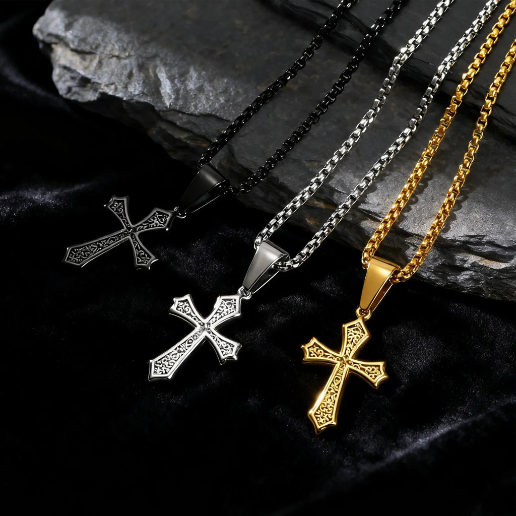 Hip Hop Cross Necklace for Men Women | Stainless Steel Chic Cross Pendant Christian Jewelry