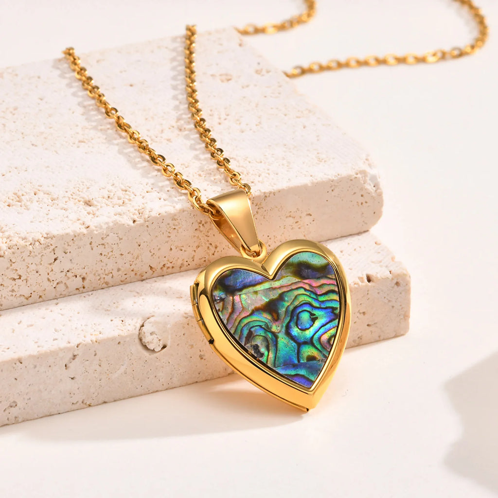 Custom Photo Heart Pendant | Abalone Shell Stainless Steel Necklace