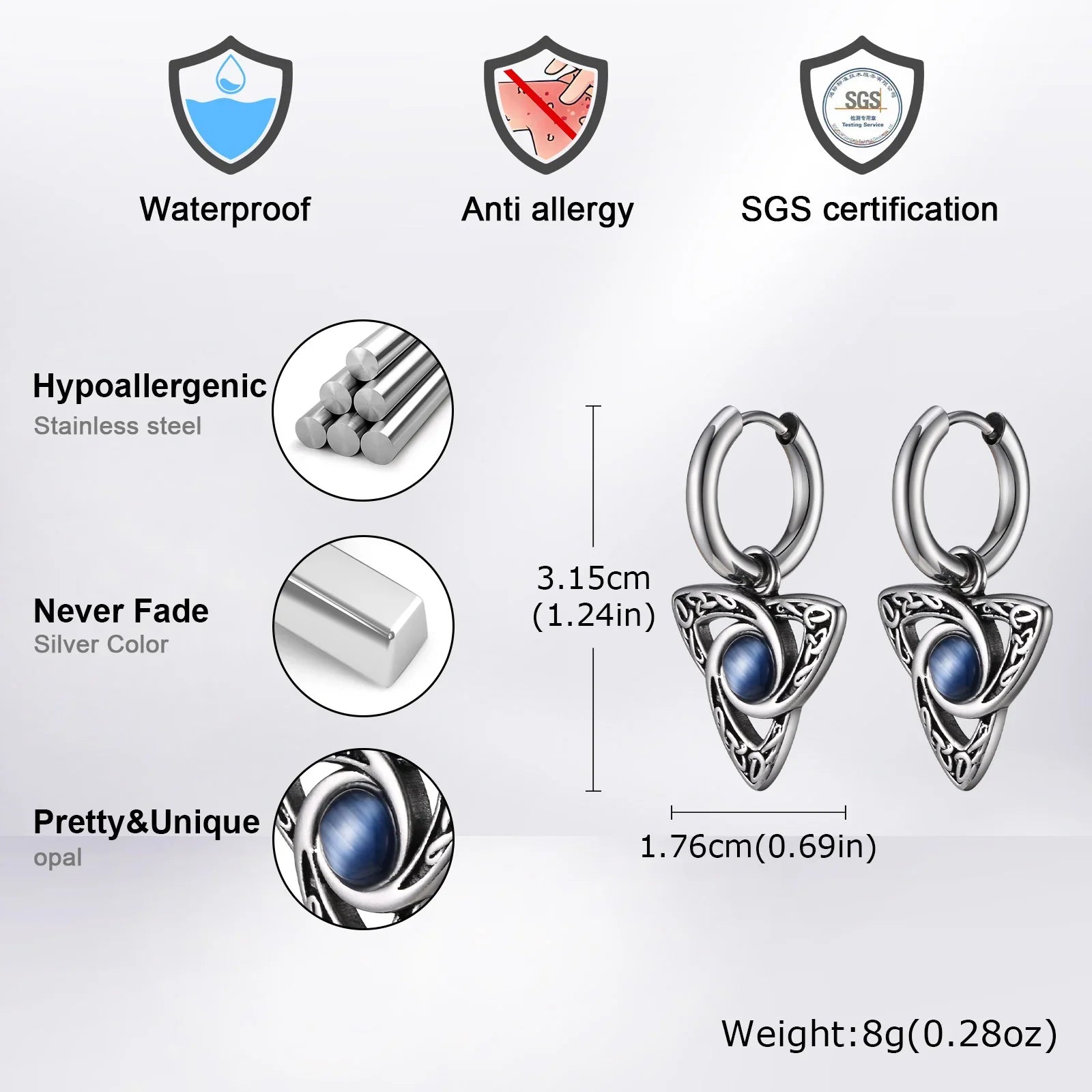 Stainless Steel Moonstone Hoop Earrings for Men | Punk Hip Hop Jewelry Gift