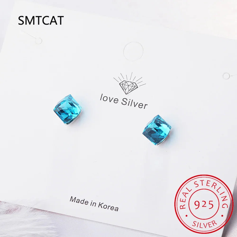 1.2ct Natural Sky Blue Topaz Stud Earrings | 925 Sterling Silver Geometric Jewelry