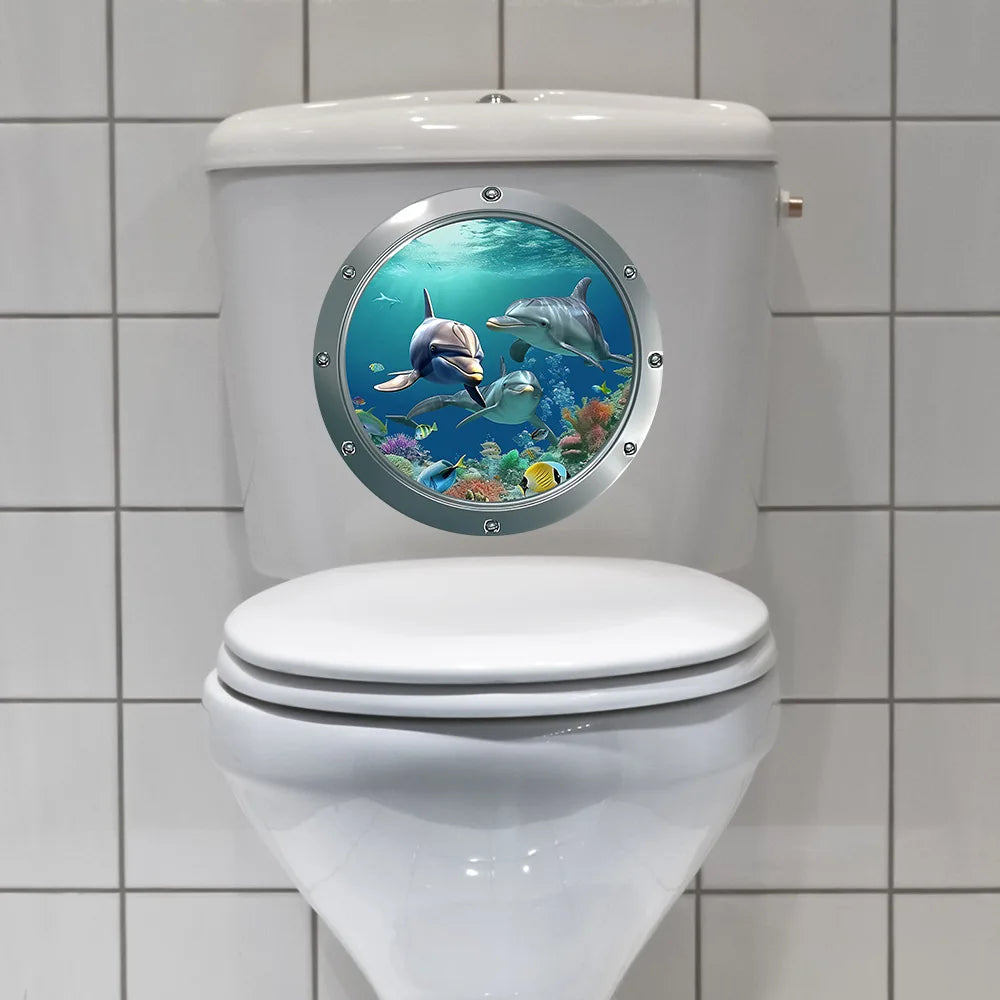 Classic 3D Sea World Dolphin Toilet Stickers | Self-Adhesive Waterproof Decor