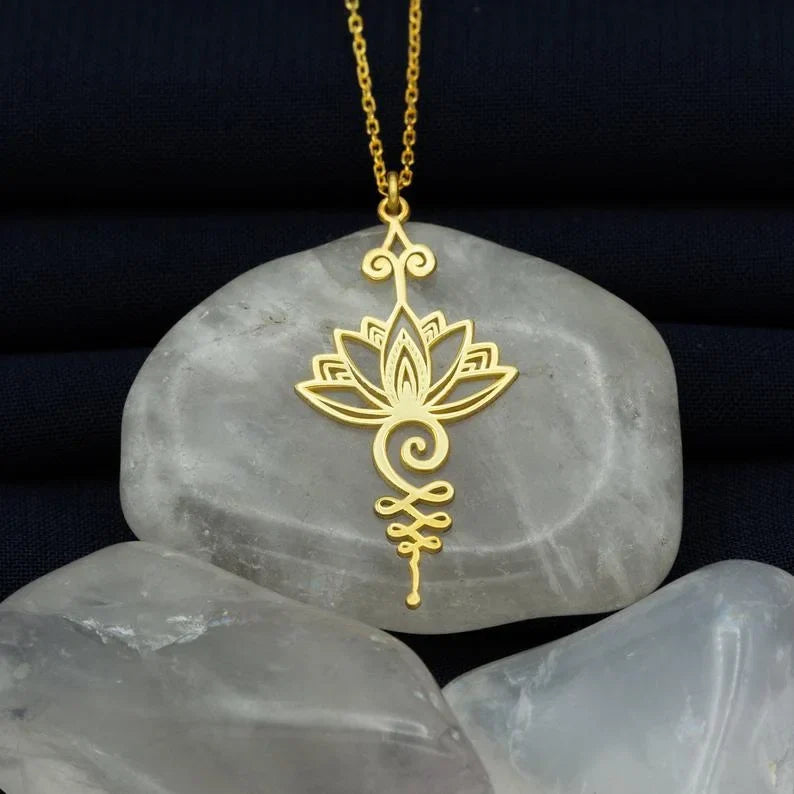 Stainless Steel Unalome Pendant Necklace | Yoga Jewelry with Lotus Flower