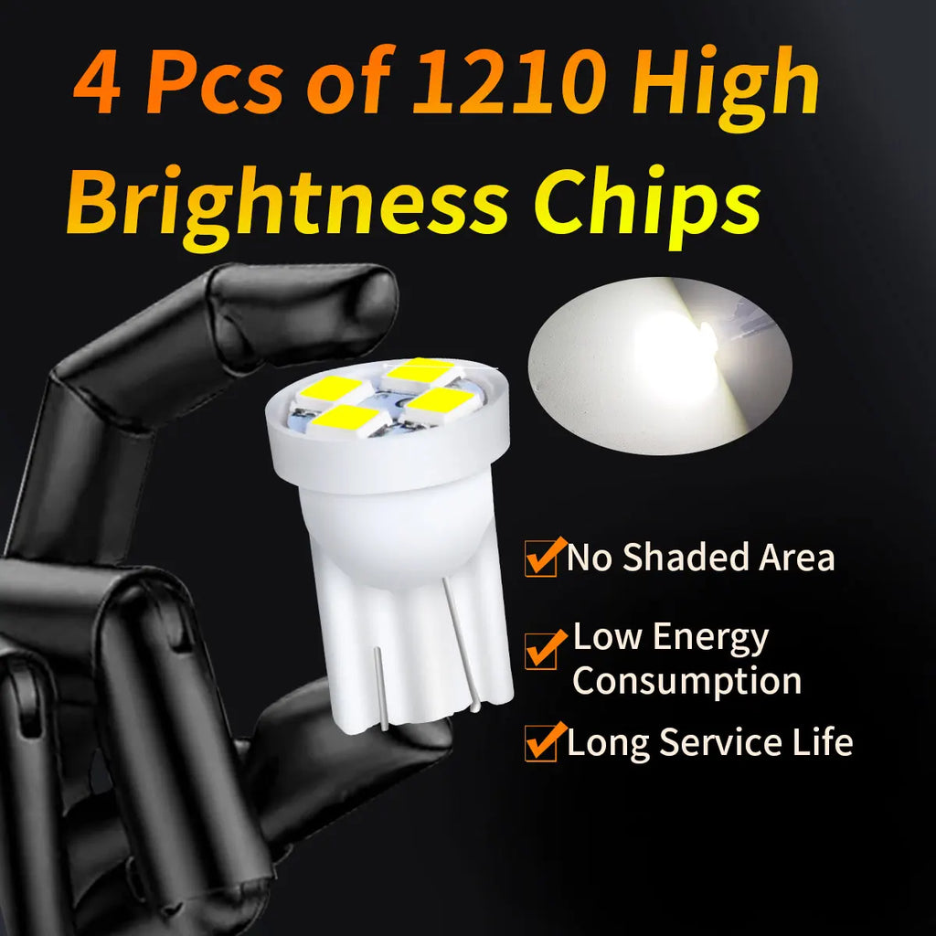 10Pcs T10 4SMD 1210 Blue LED Car Light Bulbs | High Brightness Plug and Play