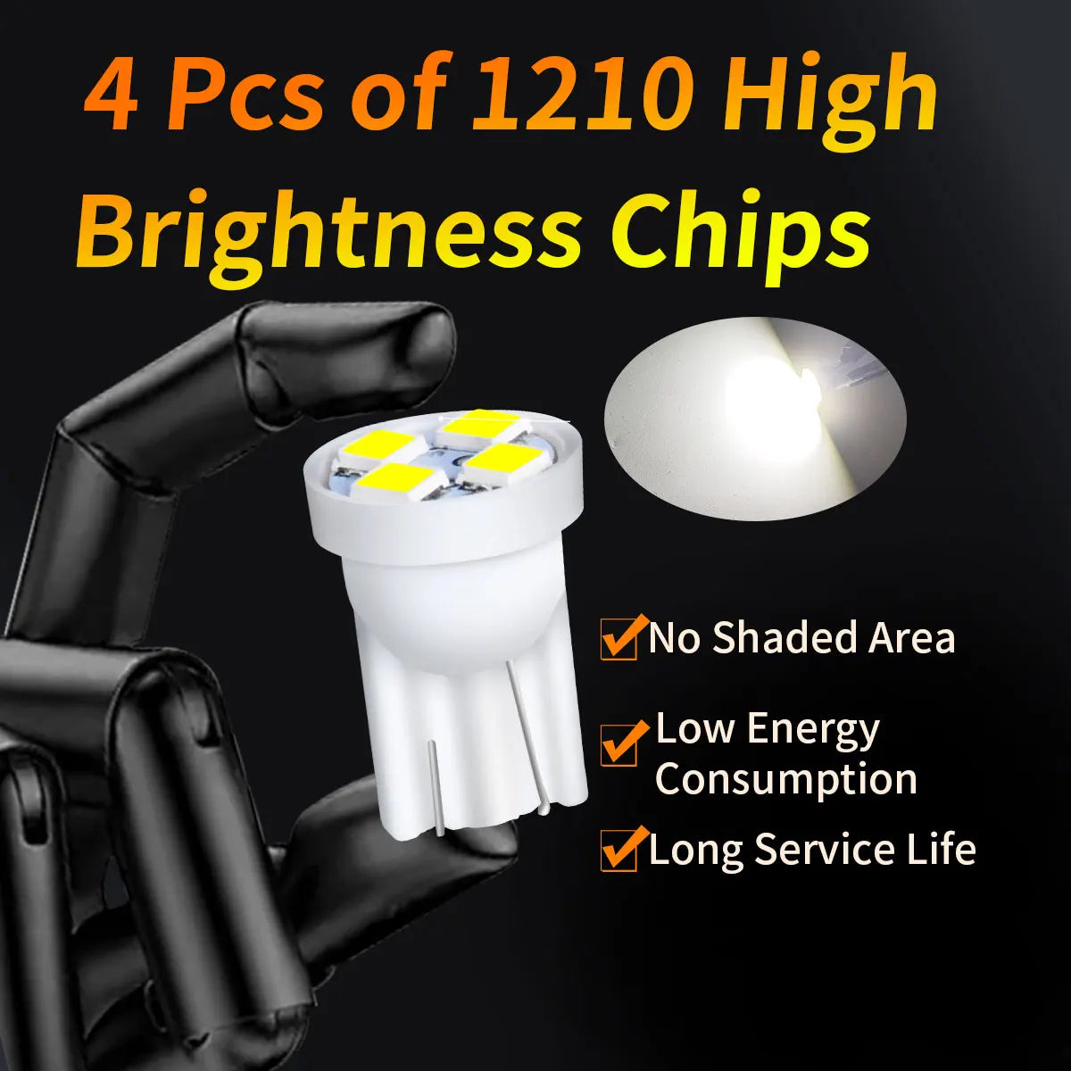 10Pcs T10 4SMD 1210 Blue LED Car Light Bulbs | High Brightness Plug and Play