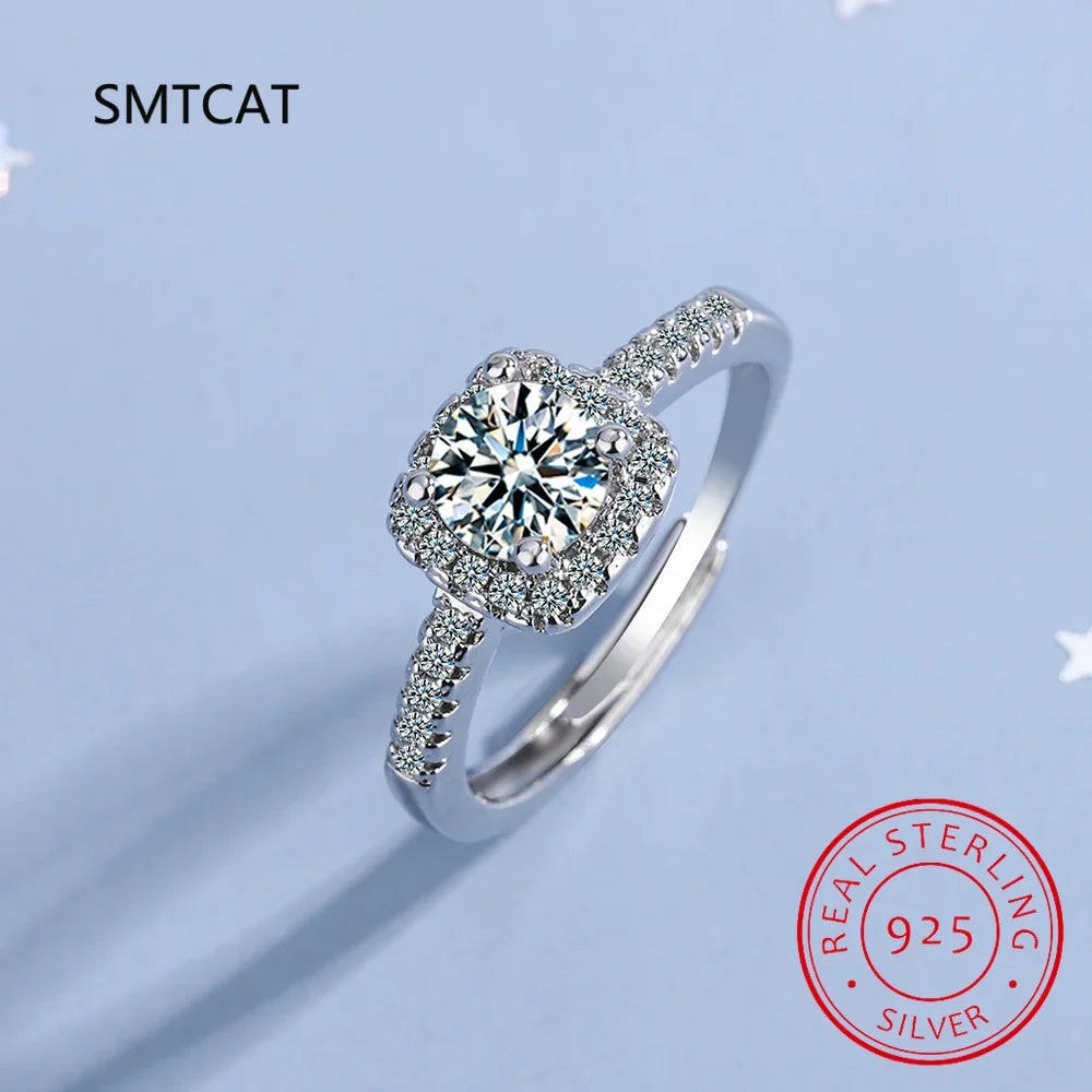 1CT 2CT 3CT Moissanite Engagement Ring | Sterling Silver Halo Bridal Set