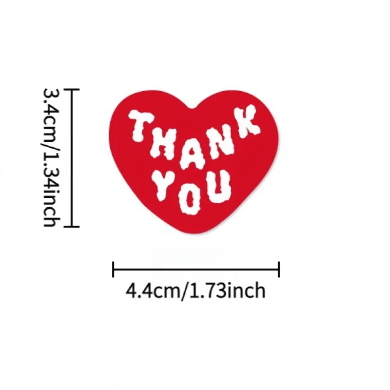 Red Heart Thank You Sticker Set | 30 White Thank You Gift Wrapping Stickers for DIY Baking Packaging