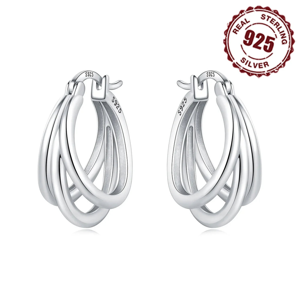 925 Sterling Silver Multi-Layer Hoop Earrings | Trendy Fine Jewelry Gift for Women