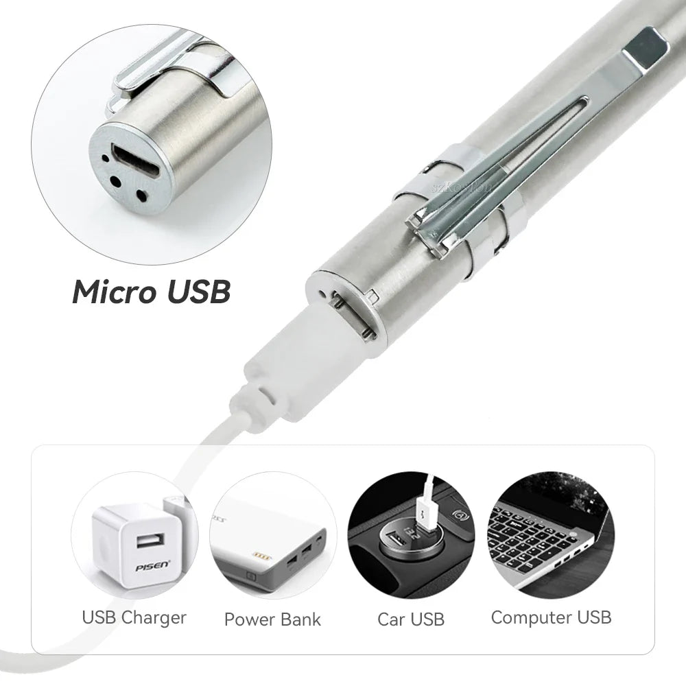 USB Rechargeable Mini Pen Light | Handy LED Flashlight with Clip