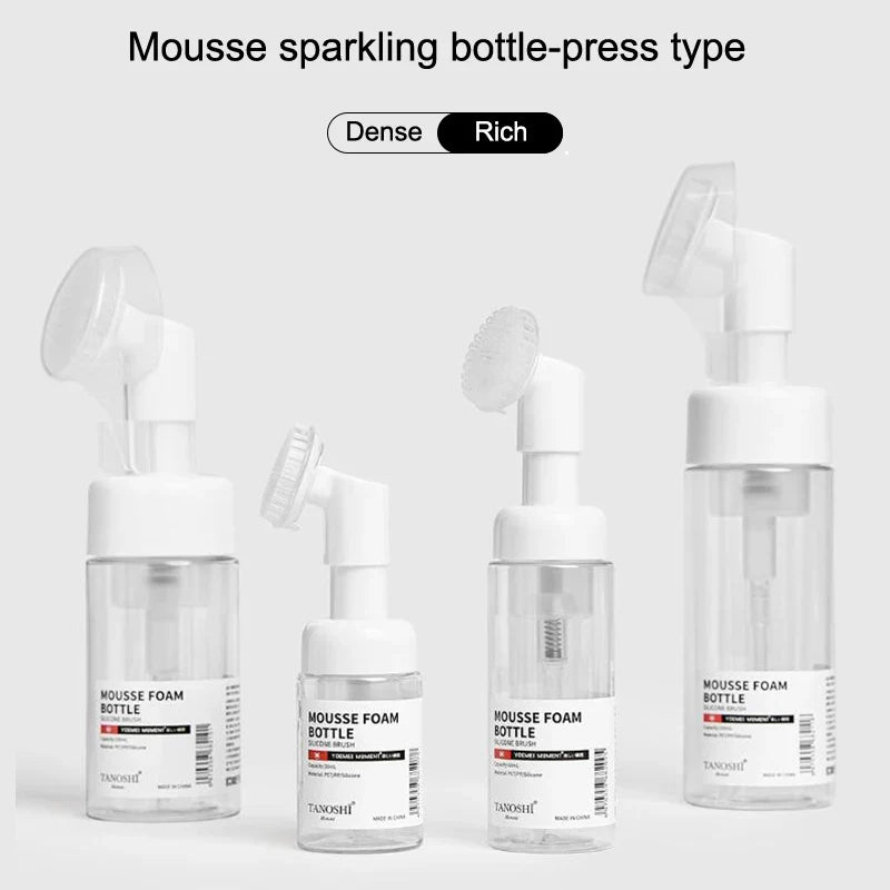 30ml 60ml 100ml 150ml Empty Foam Pump Bottle with Silicone Brush Head | Portable Face Cleanser Dispenser