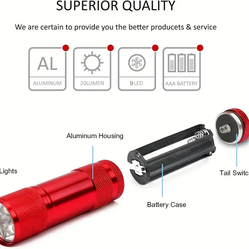 Alonefire 9 LED Mini Flashlight | Compact Portable Aluminum Torch