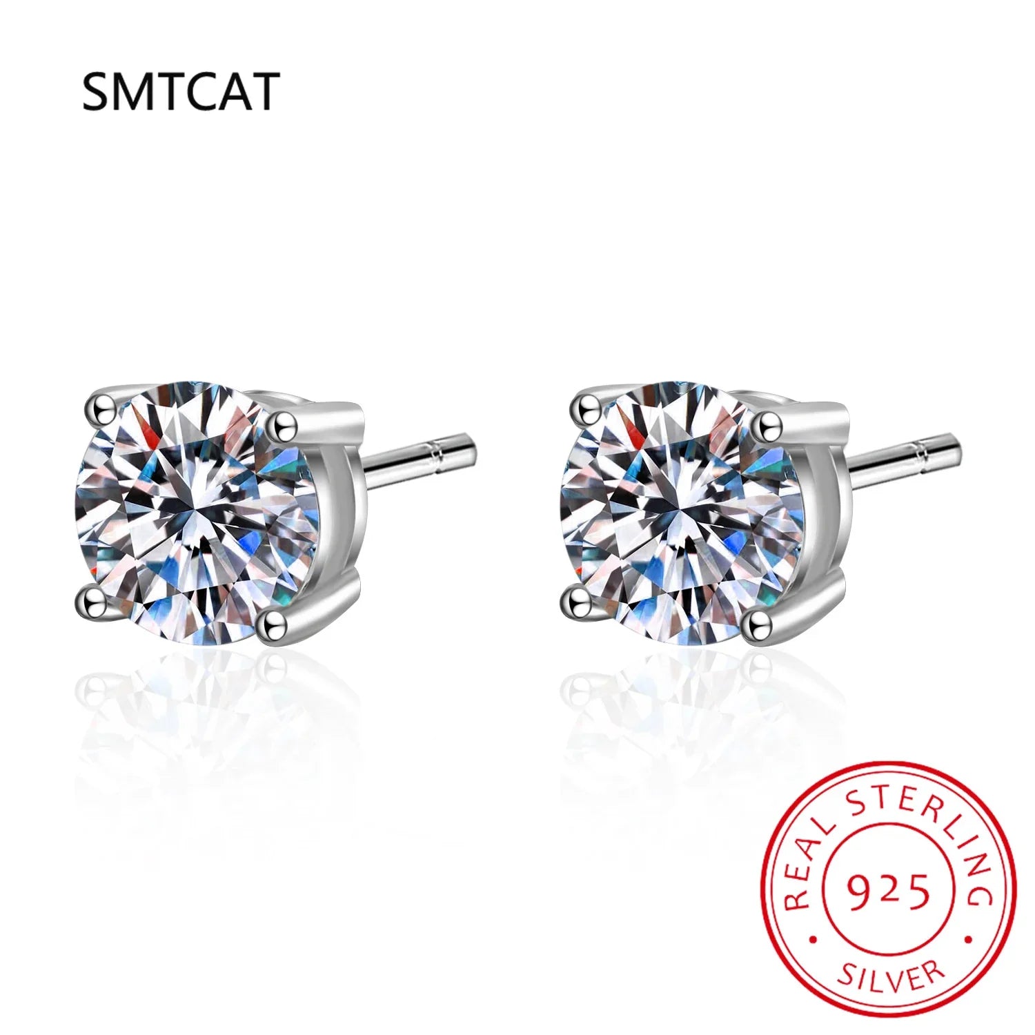 14K White Gold Plated Moissanite Stud Earrings | 925 Sterling Silver Round Cut Earrings for Women