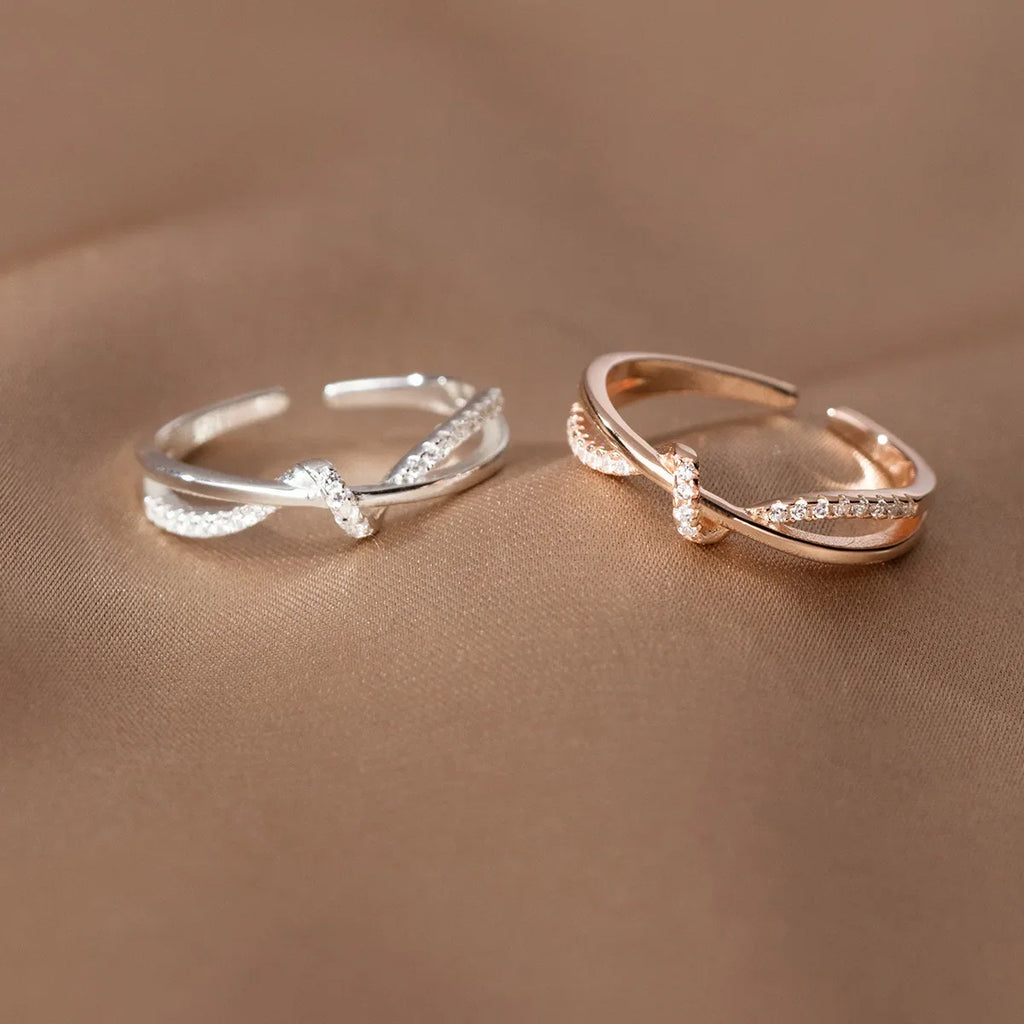 925 Sterling Silver Cross Knotting Zircon Ring | Women's Wedding Cocktail Jewelry