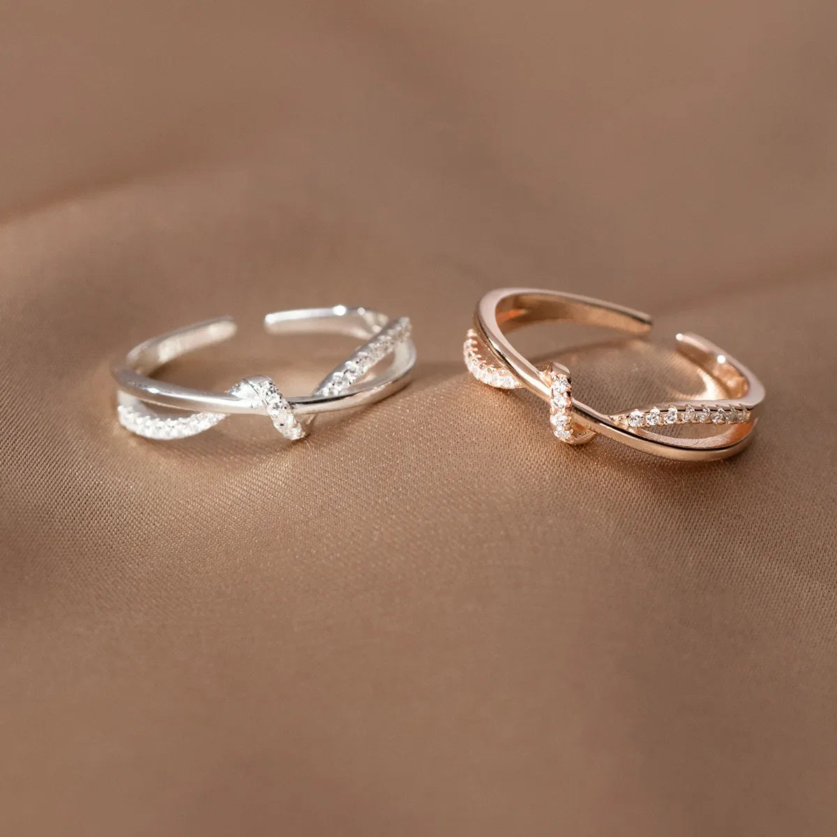 925 Sterling Silver Cross Knotting Zircon Ring | Women's Wedding Cocktail Jewelry