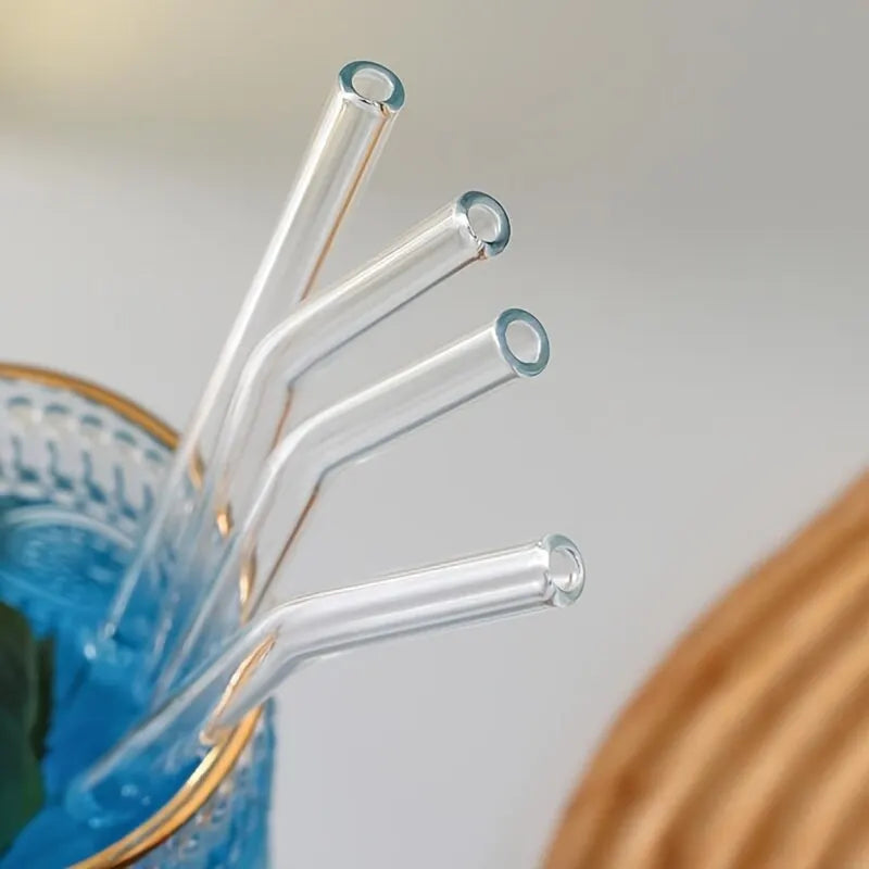 Heat Resistant Glass Straws Set of 5 | Reusable Drinking Straws with Cleaning Brush
