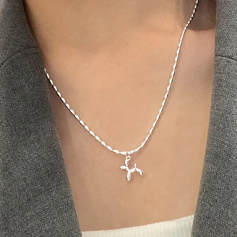 Silver Balloon Dog Pendant Necklace | Cute Animal Charm Jewelry