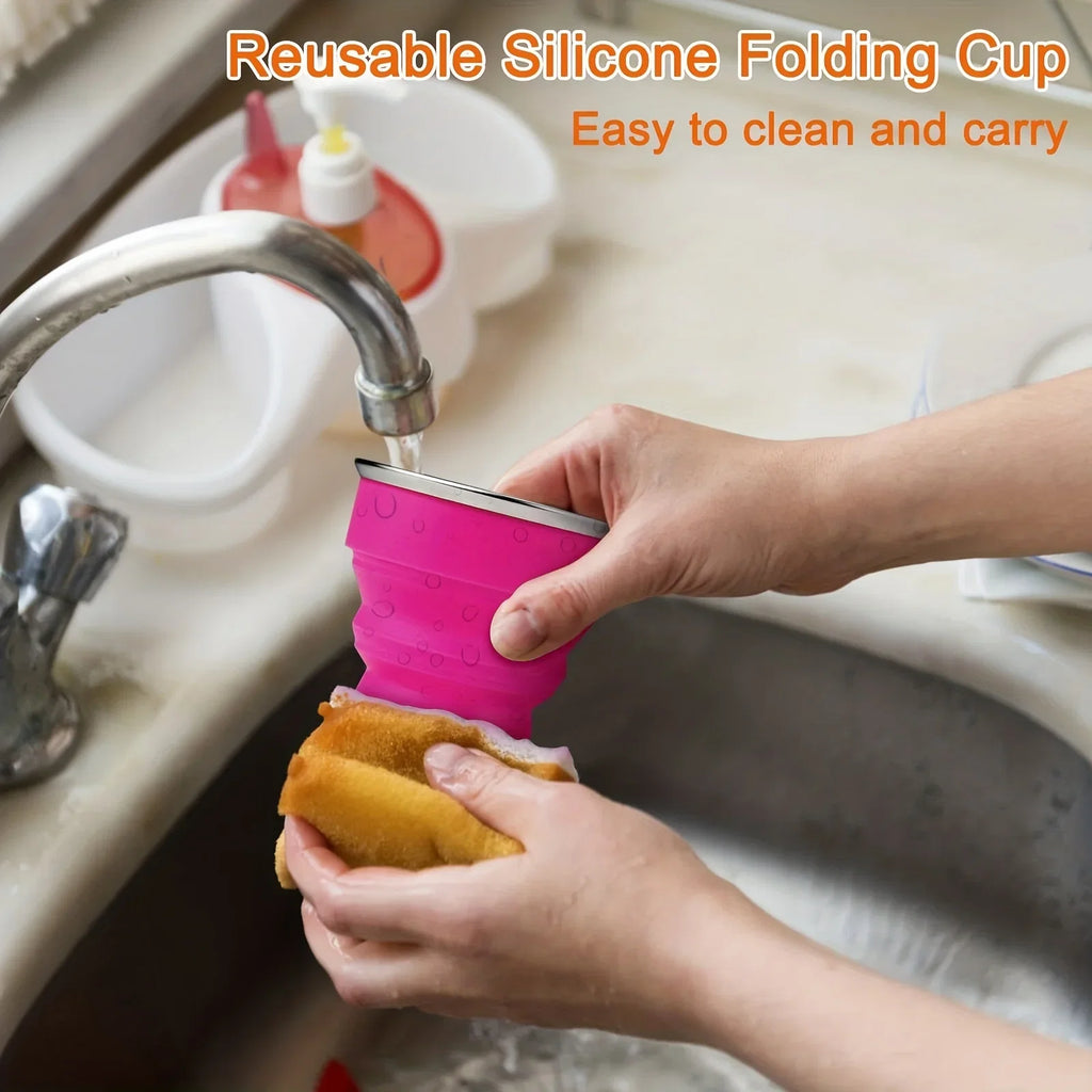 Silicone Collapsible Travel Water Cup | Portable Camping Mug with Lid
