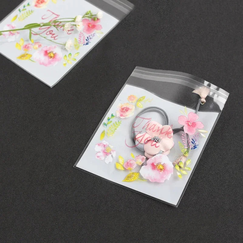 Self-Adhesive Clear Plastic Gift Bags with Thank You Print | 100 Pack Party Favor Bags