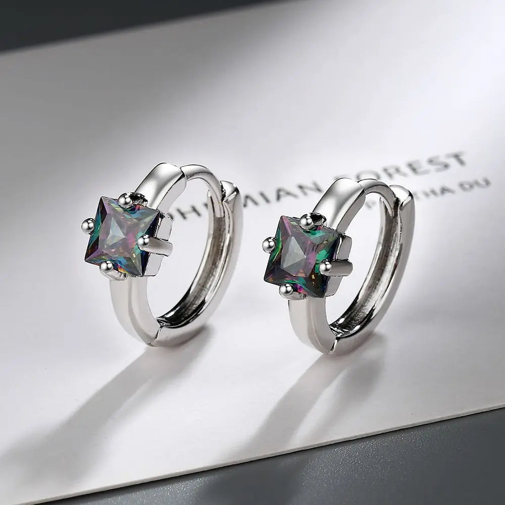 925 Silver Square Zircon Stud Earrings | Classic Geometric Jewelry for Women