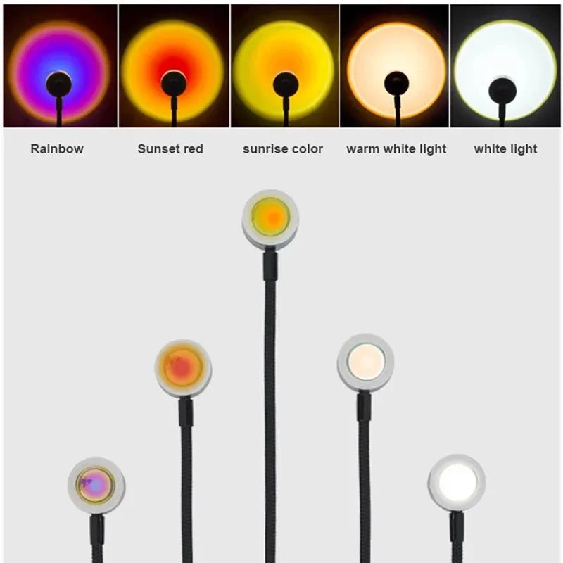 USB Sunset Projection Lamp | Rainbow Atmosphere Night Light for Photography and Room Decor