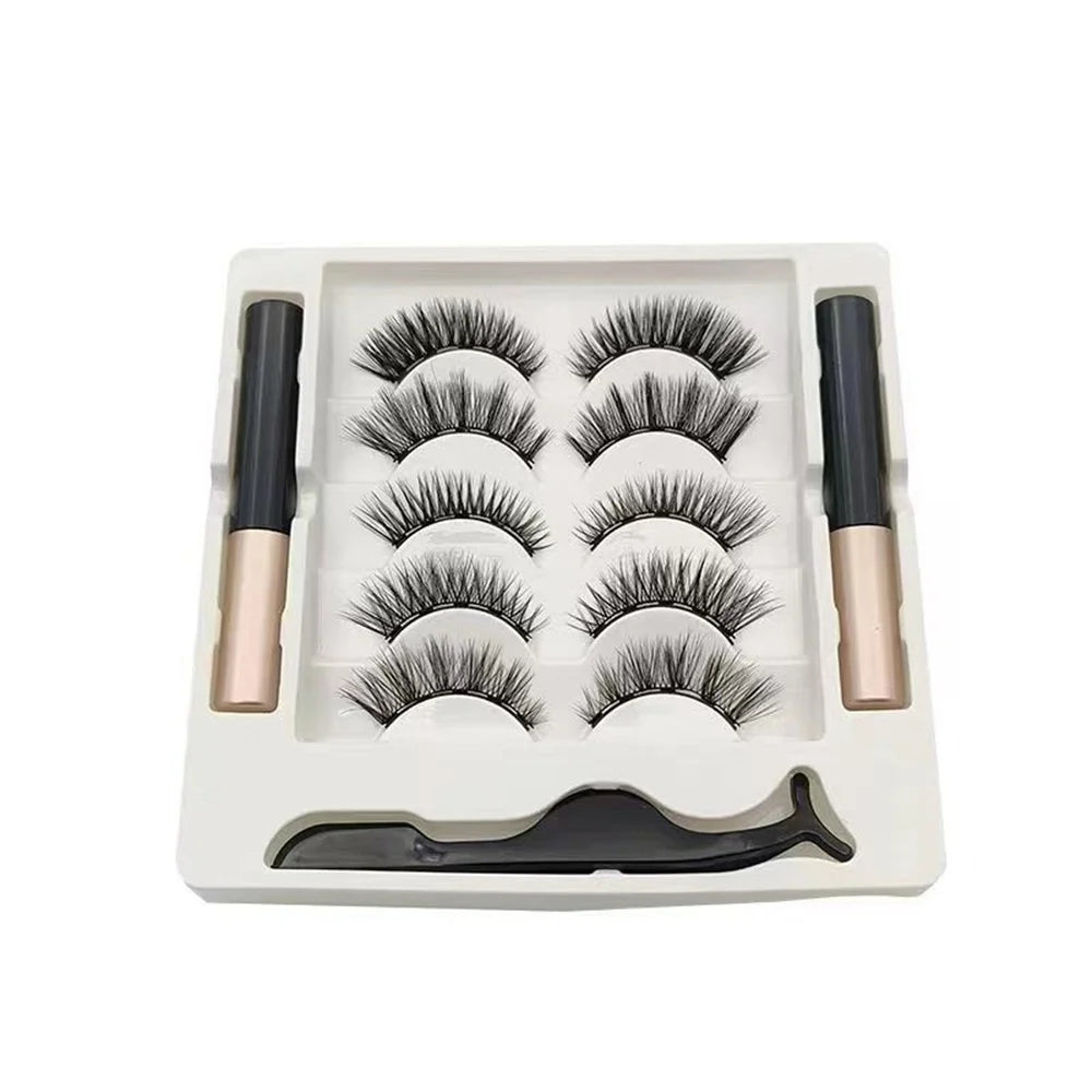 5 Pairs Magnetic Eyelashes Set with Eyeliner and Tweezers | 3D Natural False Lashes Kit